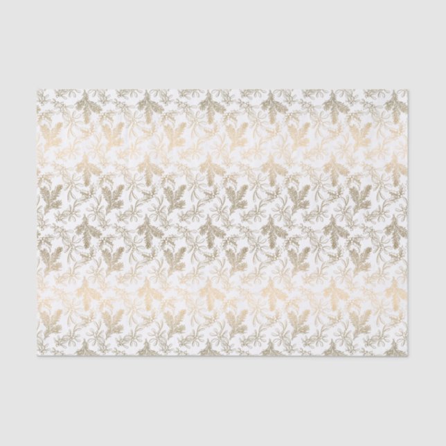 Papier Mousseline Branches Gold Holly, Mistletoe et Pine gravées (Recto)