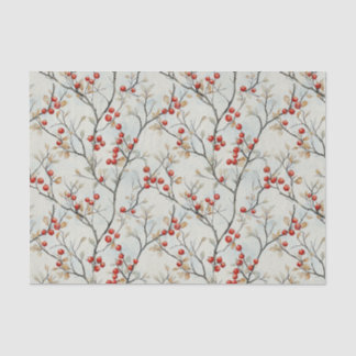 Papier Mousseline Branches with Berries in Warm Fall Colors Pattern
