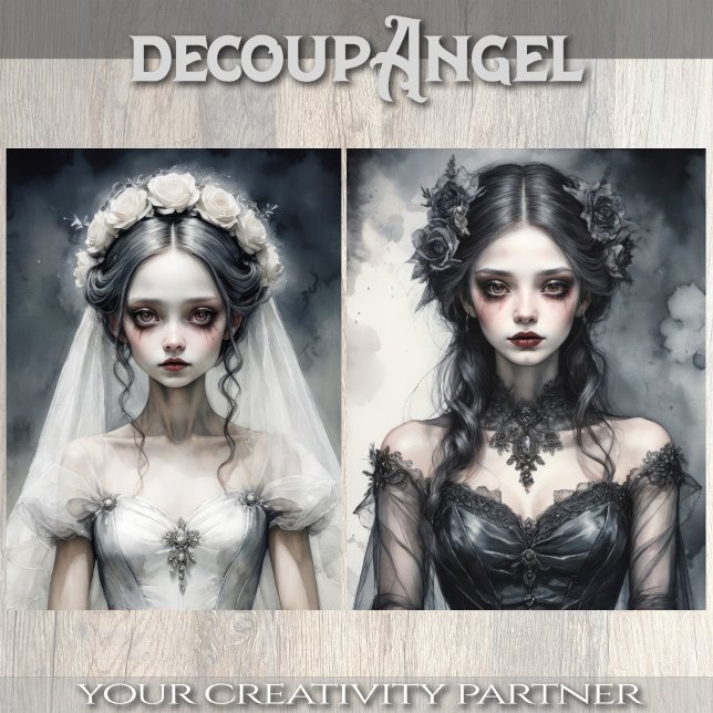 Papier Mousseline Brides jumelles en noir et blanc - Découpage - (Créateur téléchargé)