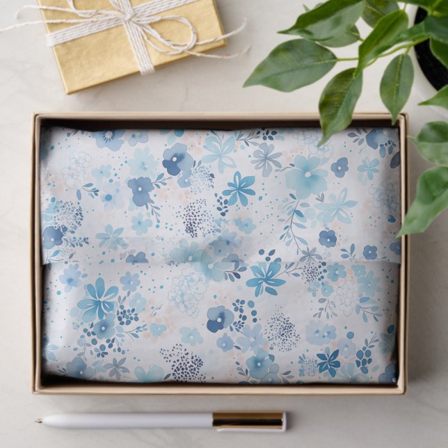 Papier Mousseline Bright Airy Blue Summer Floral Pattern (Créateur téléchargé)