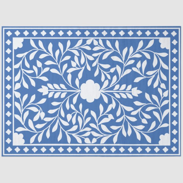 Papier Mousseline Bright Blue Traditional Bone Inlay Decoupage Paper (Recto)