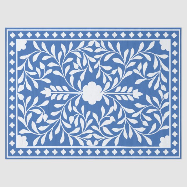 Papier Mousseline Bright Blue Traditional Bone Inlay Decoupage Paper (Recto)