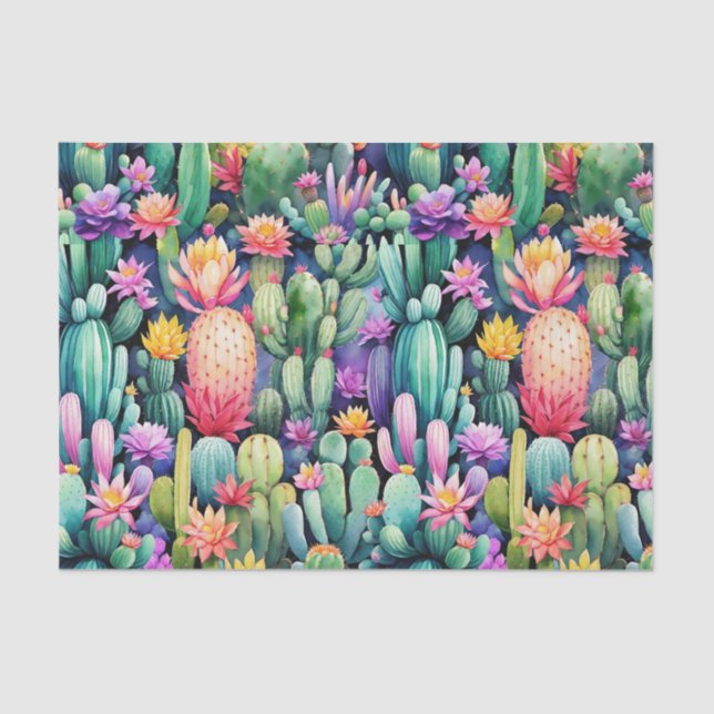 Papier Mousseline Bright Cactus Bloom Desert Motif botanique (Recto)