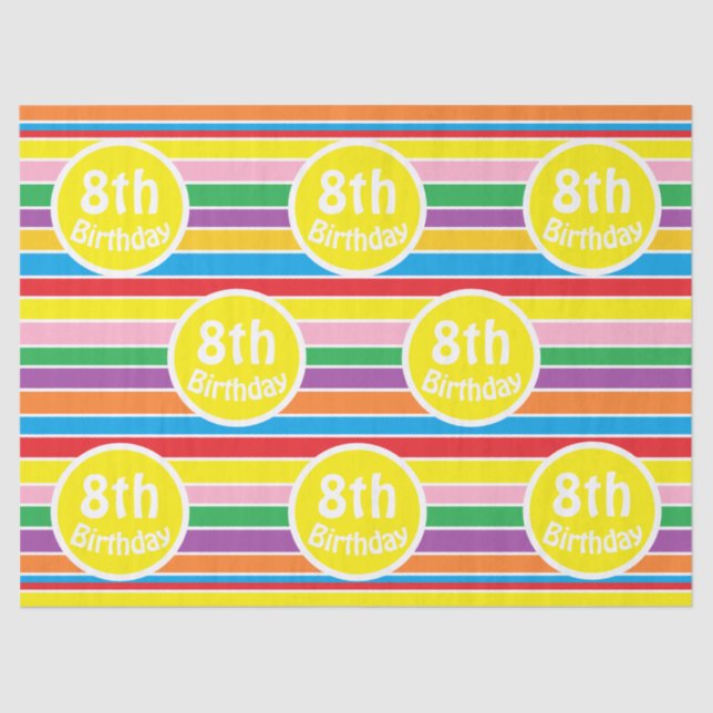 Papier Mousseline Bright Colorful Rainbow Striped Birthday Age (Recto)