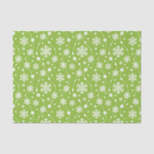 Papier Mousseline Bright Lime Green Winter White Snowflake Motif