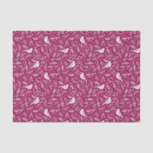 Papier Mousseline Bright rose Mauve Hiver Blanc Bird Motif Floral