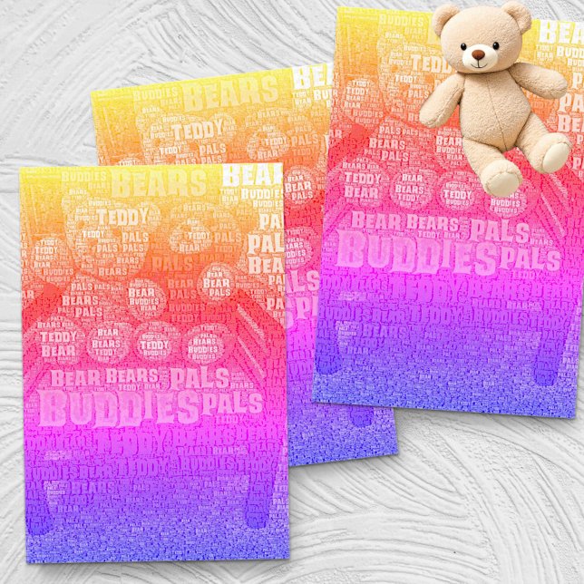 Papier Mousseline Bright Teddy Bear Best Friends Embedded Word Cloud (vertical tissue paper multicolor word cloud teddy bear design)