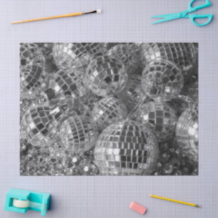 Papier Mousseline Brillant Boule Disco Ornements noir et blanc Photo