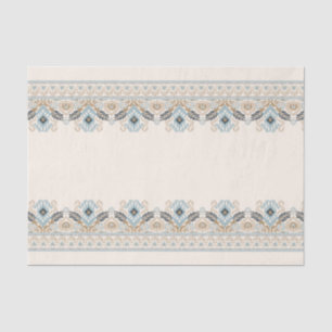Papier Mousseline Broderie en damas Ikat Boho bleu clair Découpage