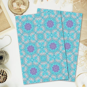 Papier Mousseline Broderie ethnique tzigane turquoise bleu bohème