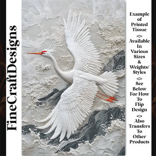 Papier Mousseline Broderie Grue Blanche Oiseau Serein BV9 Découpage
