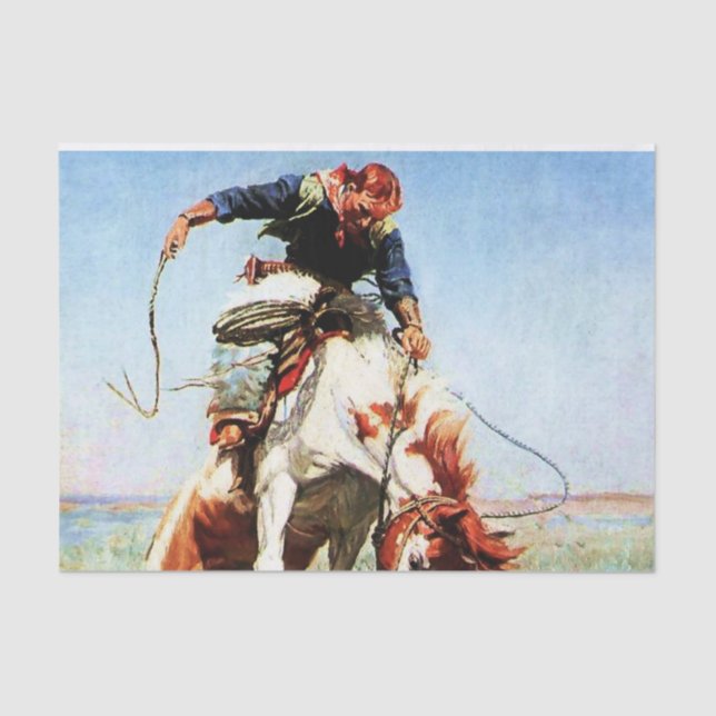 Papier Mousseline "Bronco Rider" Western Art de W Herbert Dunton (Recto)
