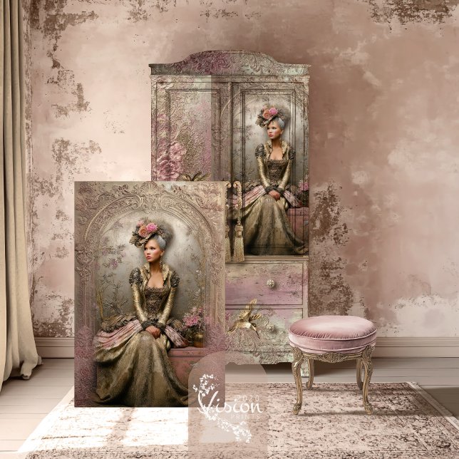 Papier Mousseline Bronze Blush Victorian Woman Portrait Art  (Bronze Blush, Victorian Woman Sitting, Metallic Effects, Embossed Patina Decoupage Tissue Paper)