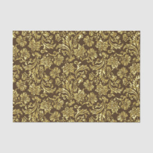 Papier Mousseline Brown Et Faux Métallurgique Or Floral Damas