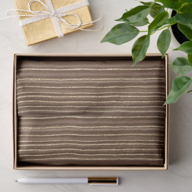 Papier Mousseline Brown Gold Stripes Christmas (Cadeau)