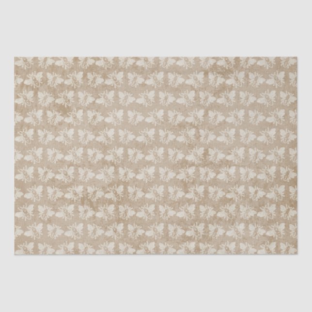 Papier Mousseline Brown Vintage Rustic Bumble Bee Motif (Recto)