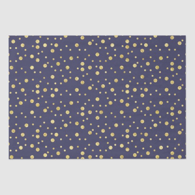 Papier Mousseline Brun bleu marine Golden Chic Dots Tissu Papier (Recto)