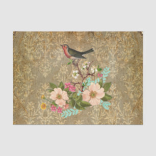 Papier Mousseline brun floral de victorian d'oiseau de damassé