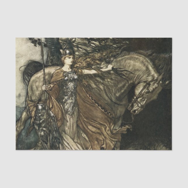 Papier Mousseline « Brunhilde avec son cheval » par Arthur Rackham (Recto)