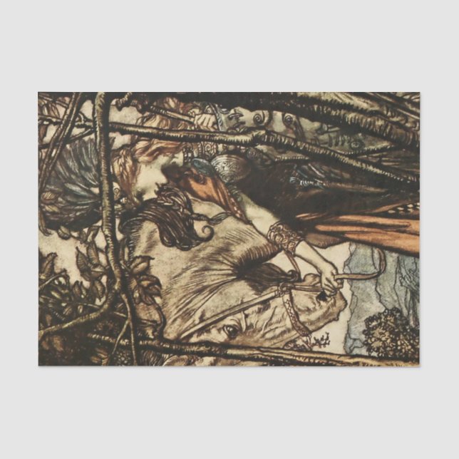 Papier Mousseline « Brunhilde mena son cheval » par Arthur Rackham (Recto)