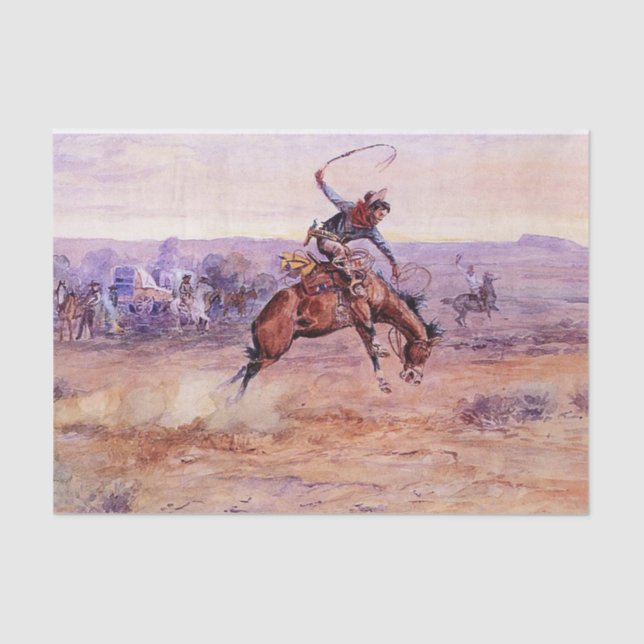 Papier Mousseline "Buckino Bronco" Cowboy Art de Charles Russell (Recto)