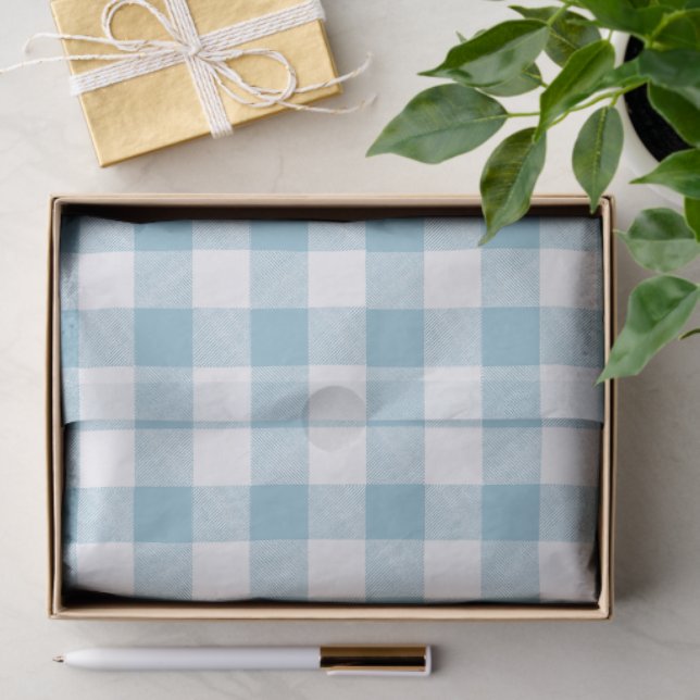 Papier Mousseline Buffle bleu à carreaux rustique (Cadeau)