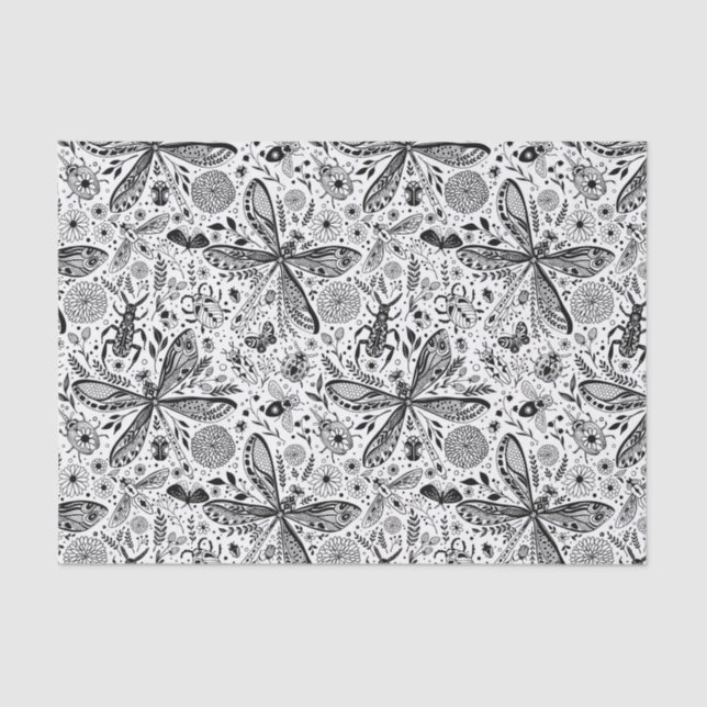 Papier Mousseline Bugs de Doodle sur bleu foncé (Recto)