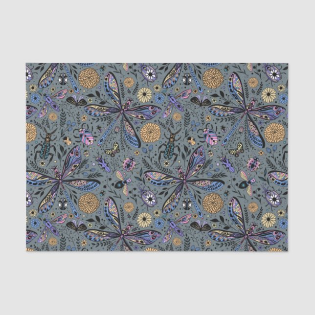 Papier Mousseline Bugs de Doodle sur le gris de latte (Recto)