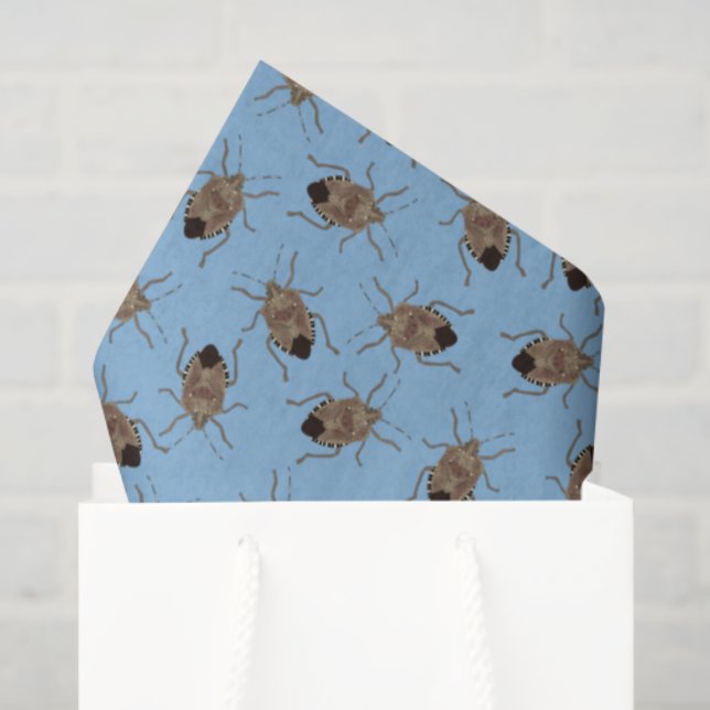 Papier Mousseline Bugs puants Brown sur motif bleu clair (Sac cadeau)