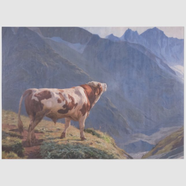 Papier Mousseline Bull dans les Alpes (par Eugène Burnand) (Recto)