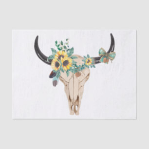 Papier Mousseline Bull skull Sunflowers