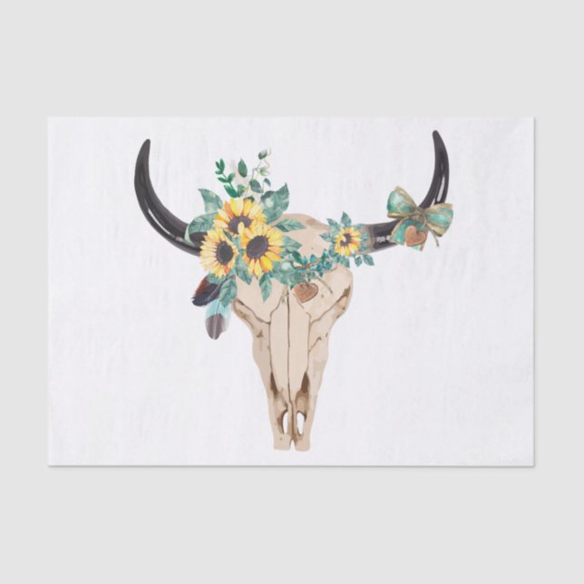 Papier Mousseline Bull skull Sunflowers (Recto)