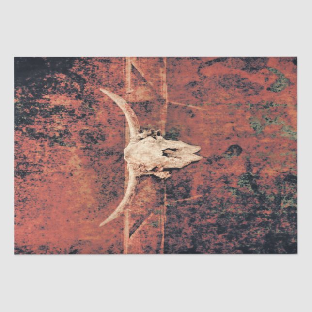 Papier Mousseline Bull Skull Western Pays Brown Black Rustic Art (Recto)
