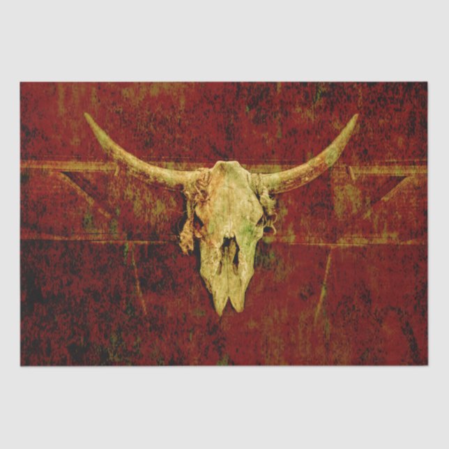 Papier Mousseline Bull Skull Western Pays Brown Russe Grunge Art (Recto)