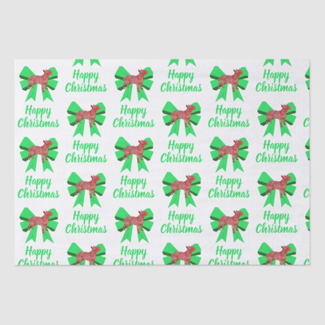 Papier Mousseline Bull Terrier Chien de Noël & Bow Blanc (Recto)
