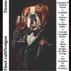 Papier Mousseline Bulldog en Smoking & Nœud Papillon & Vin CR8 Décou