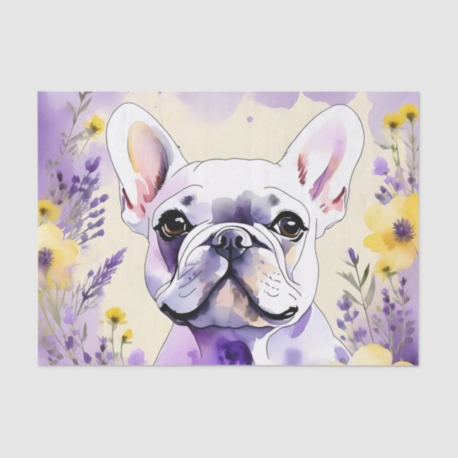 Papier Mousseline Bulldog français et Fleur sauvage (Recto)