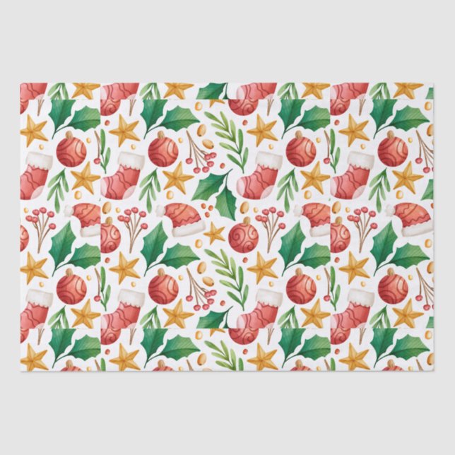 Papier Mousseline Bulles rouges de Noël, pièces de poinsettia et (Recto)