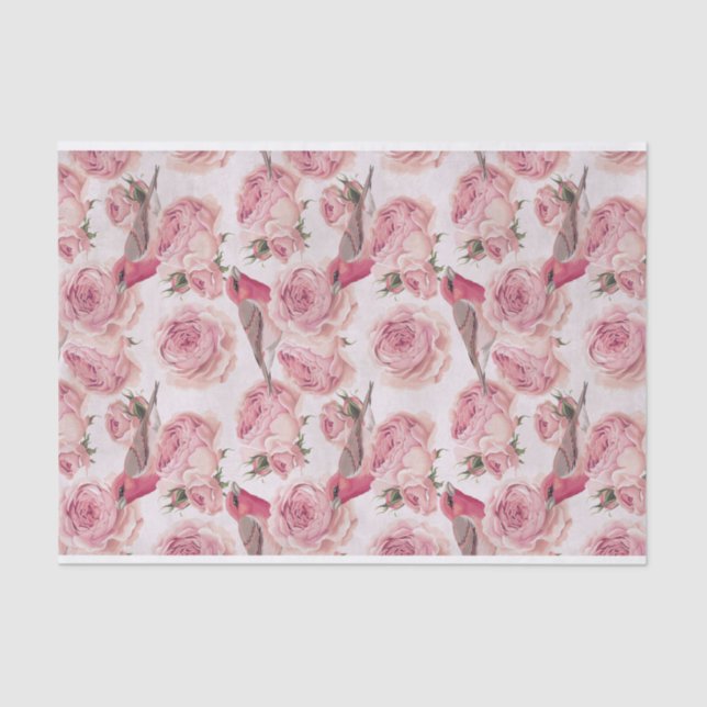 Papier Mousseline Bullfinch Birds Perché sur rose Roses Motif (Recto)