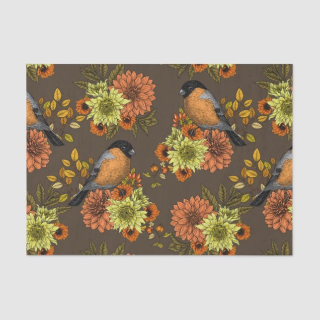 Papier Mousseline Bullfinch on autumn floral (Recto)