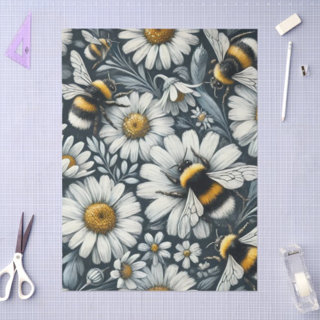 Papier Mousseline Bumble Bees & Daisy Floral Decoupage (Artisanat)