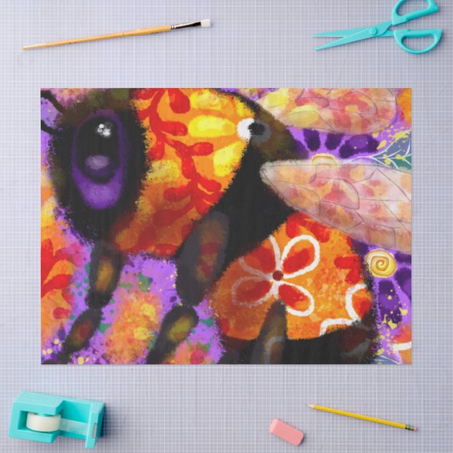 Papier Mousseline Bumble Whimsical Bee Purple Orange Découpage (Artisanat)