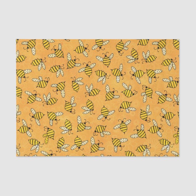 Papier Mousseline Bumblebees jaunes mignons sur Motif orange (Recto)