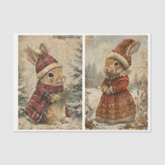 Papier Mousseline Bunnies de Noël Vintage - 2 modèles par feuille