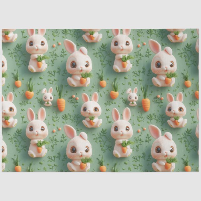 Papier Mousseline Bunnies et carottes Fluffy 3D Motif sans fil (Recto)