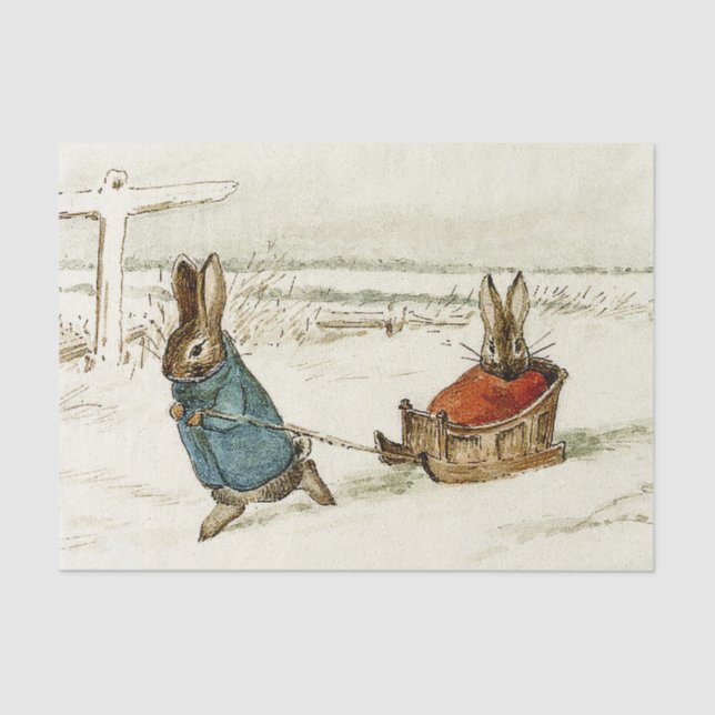Papier Mousseline "Bunny Sleigh Ride" par Beatrix Potter (Recto)
