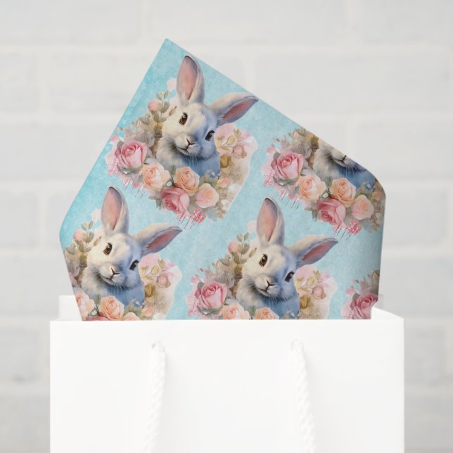 Papier Mousseline Bunny with a Garland of Roses Cute Pattern (Sac cadeau)