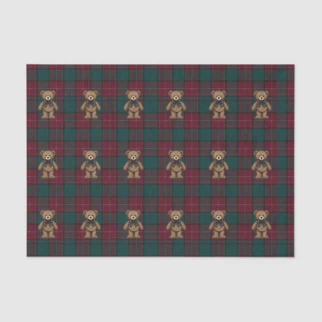 Papier Mousseline Burgundy and Green Teddy Tartan Tissue Paper (Recto)
