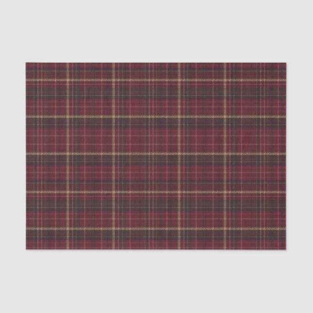 Papier Mousseline Burgundy and Tan Plaid Tartan Tissue Paper (Recto)