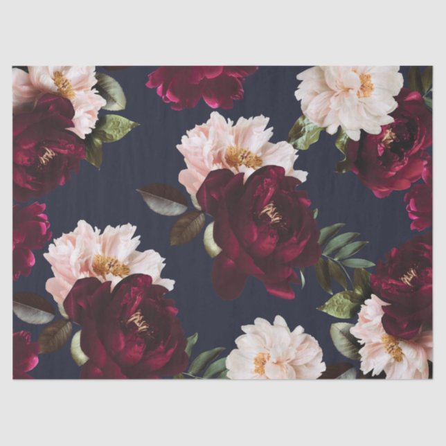 Papier Mousseline Burgundy Blush Navy Blue Floral Dark Moody Peonies (Recto)